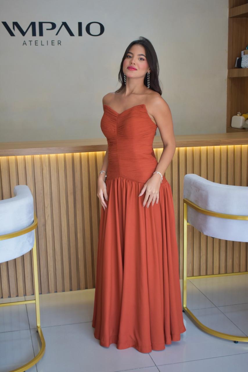 Vestido Eduarda Terracota - Vestido para festa - Sampaio Atelier Teresina